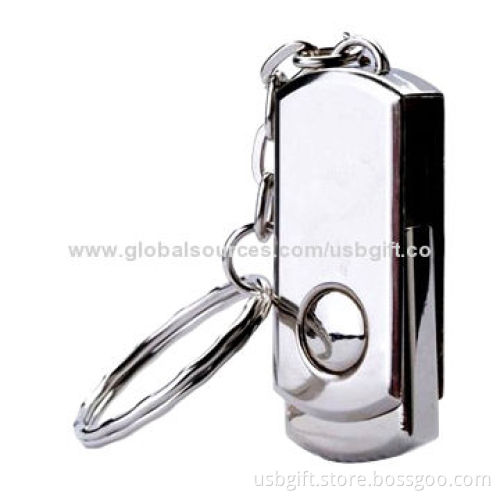 New 32GB 2.0 USB Flash Memory Stick, Silver Metal, with Keyring Swivel